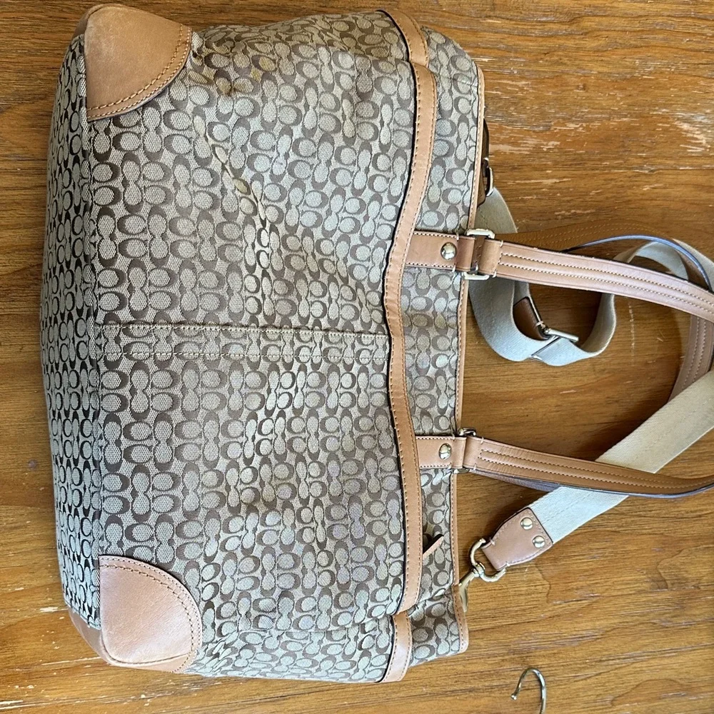 Coach Tan and Brown Signature Baby Bag